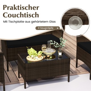 Costway Σετ Κήπου Ρατάν με 2 Πολυθρόνες, Παγκάκι, Τραπέζι και Μαξιλ...