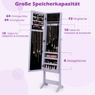 Costway Ρυθμιζόμενη Ραφιέρα Κοσμημάτων με Ολόσωμο Καθρέφτη σε Μωβ H...