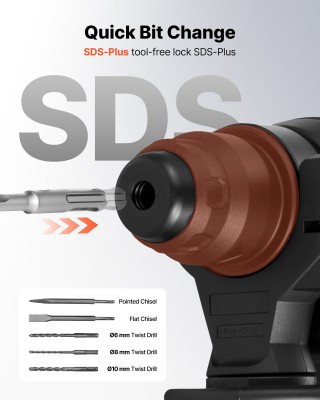 VEVOR Κρουστικό Πιστολέτο 20mm SDS-Plus, 20V Μπαταρίας, Brushless, ...
