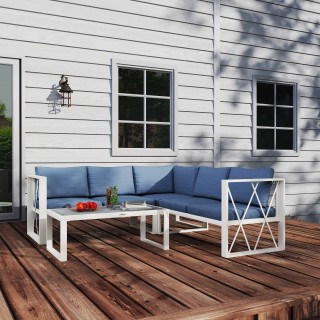 Outsunny Γωνιακός Κήπος Σαλονιού με Ανακλινόμενη Πολυθρόνα, 2 Καναπ...