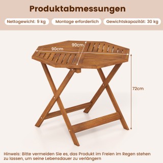 Costway Οκτάγωνο ξύλινο τραπέζι κήπου με οπή για ομπρέλα, φυσικό, 7...