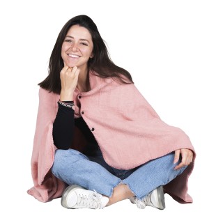 Galileo Πόντσο μονής μεγέθους από κοραλλένιο fleece με κουμπιά 85x1...