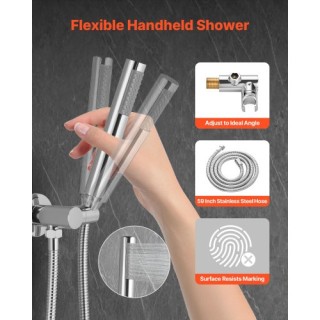 VEVOR Σετ Ντους με Στρογγυλή Κεφαλή 10 και Χειρός σε Ασημί Χρώμιο B...