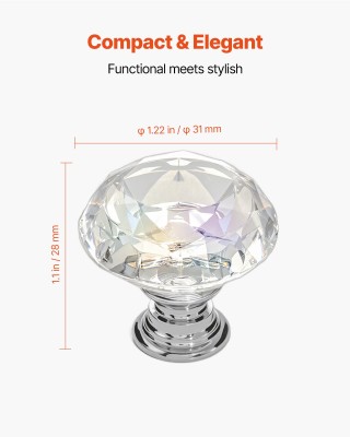 VEVOR Σετ Πόμολα Διαμέτρου 31mm, Διάφανη Ακρυλική και Κράμα Ψευδαργ...