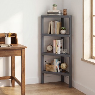 Costway Γωνιακή βιβλιοθήκη 4 επιπέδων με ανοιχτά ράφια, ελεύθερης τ...