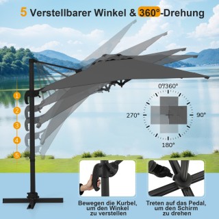 Costway Μεγάλη Ομπρέλα Ampelschirm 250 x 250 cm με Μανιβέλα Γκρι NP...