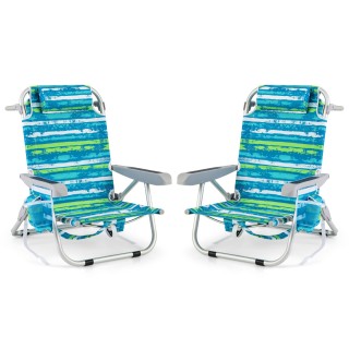 Costway Σετ 2 Πτυσσόμενες Καρέκλες Παραλίας με Ρυθμιζόμενη Πλάτη σε...