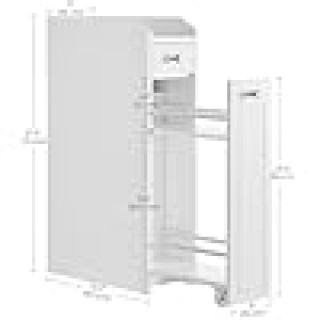 VASAGLE Λευκό Ντουλάπι Μπάνιου 18x40x70cm με 4 Ράφια και Συρόμενο Σ...