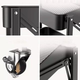 BAKAJI Πτυσσόμενο Μεταλλικό Τρόλεϊ Κουζίνας 3 Ραφιών με 4 Ρόδες Μαύ...