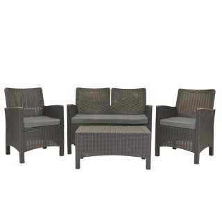 Galileo Σετ κήπου 4 θέσεων με γκρι μαξιλάρια από πλαστικό PP με εφέ...