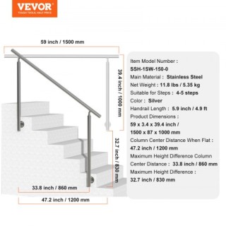 VEVOR  59 Χειρολισθήρες για Εξωτερικά Σκαλοπάτια Πλαϊνή Στήριξη BXG...