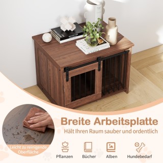 Costway Καφέ Κλουβί Σκύλων από Μέταλλο και Ξύλο με Συρόμενη Πόρτα P...