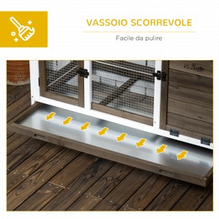 PawHut Ξύλινο Κλουβί για Κουνέλια Εσωτερικού και Εξωτερικού Χώρου μ...