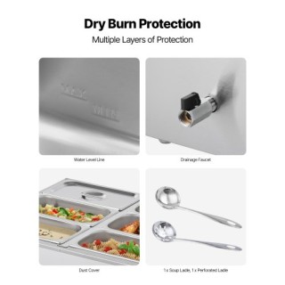 VEVOR Επιτραπέζιος Ζεστατήρας Φαγητού 6 Θέσεων 1500W με Καπάκι SYSP...