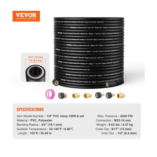 Εύκαμπτο Λάστιχο Υψηλής Πίεσης για Πλυστικό 1/4 30.5 m 4200 PSI VEV... Εύκαμπτο Λάστιχο Υψηλής Πίεσης για Πλυστικό 1/4 30.5 m 4200 PSI VEV...