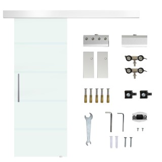 Homcom Συρόμενη Γυάλινη Πόρτα με Ρίγες με Περάκι Αλουμινίου, 75x210... Homcom Συρόμενη Γυάλινη Πόρτα με Ρίγες με Περάκι Αλουμινίου, 75x210...