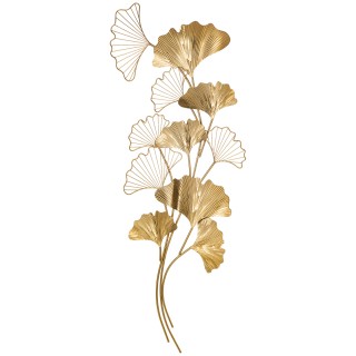 HOMCOM 3D Μεταλλική Διακόσμηση Τοίχου, Golden Ginkgo Leaves Wall Ar...