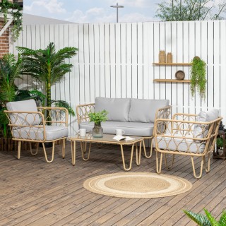 Outsunny Σετ σαλονιού Rattan Garden 4 τεμαχίων με 2θέσιο καναπέ, 2 ...