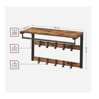 Επιτοίχια Μεταλλική Κρεμάστρα με 10 Γάντζους και 1 Ράφι 30 x 65 x 4...