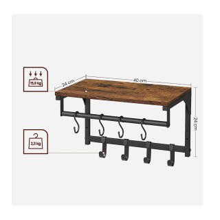 Επιτοίχια Μεταλλική Κρεμάστρα με 8 Γάντζους και 1 Ράφι 40 x 24 x 24...