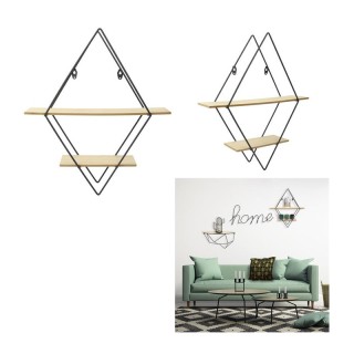 Επιτοίχια Μεταλλική Ραφιέρα με 2 Ξύλινα Ράφια 40 x 10 x 46 cm Home ...