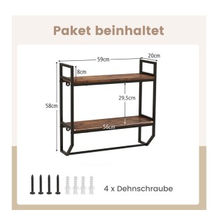 Επιτοίχια Μεταλλική Ραφιέρα με 2 Ξύλινα Ράφια 1 Ράγα 59 x 20 x 58 c...