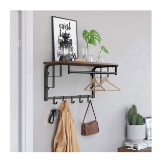 Επιτοίχιο Μεταλλικό Ράφι με 5 Άγκιστρα και 1 Ράγα Ρούχων 66 x 30 x ...