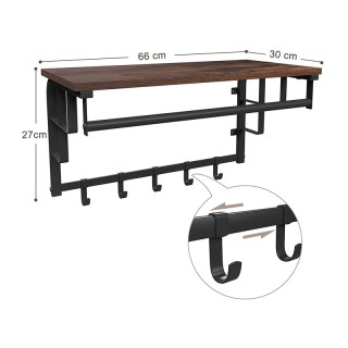 Επιτοίχιο Μεταλλικό Ράφι με 5 Άγκιστρα και 1 Ράγα Ρούχων 66 x 30 x ...