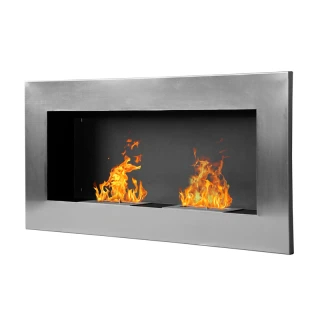 Wandmontierter Bioethanol-Kamin aus Edelstahl mit 2 Brennern 1... Wandmontierter Bioethanol-Kamin aus Edelstahl mit 2 Brennern 1...