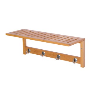 Επιτοίχιο Ξύλινο Ράφι από Μπαμπού με 4 Άγκιστρα 50 x 17 x 20 cm HOM...