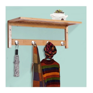 Επιτοίχιο Ξύλινο Ράφι από Μπαμπού με 4 Άγκιστρα 50 x 17 x 20 cm HOM...