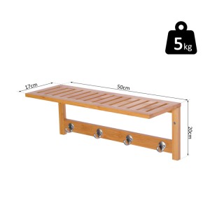 Επιτοίχιο Ξύλινο Ράφι από Μπαμπού με 4 Άγκιστρα 50 x 17 x 20 cm HOM... Επιτοίχιο Ξύλινο Ράφι από Μπαμπού με 4 Άγκιστρα 50 x 17 x 20 cm HOM...