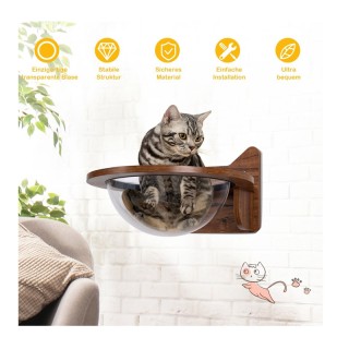 Επιτοίχιο Ξύλινο Κρεβάτι Γάτας με Πλαστική Διάφανη Φούσκα 40 x 40 x...