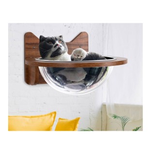 Επιτοίχιο Ξύλινο Κρεβάτι Γάτας με Πλαστική Διάφανη Φούσκα 40 x 40 x...