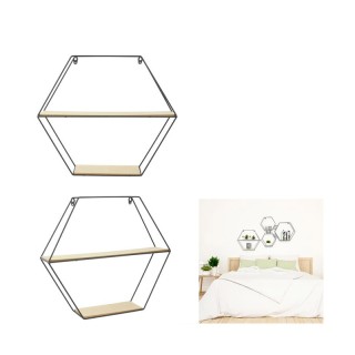 Επιτοίχια Μεταλλική Εξάγωνη Ραφιέρα με 2 Ξύλινα Ράφια 46 x 10 x 40 ... Επιτοίχια Μεταλλική Εξάγωνη Ραφιέρα με 2 Ξύλινα Ράφια 46 x 10 x 40 ...