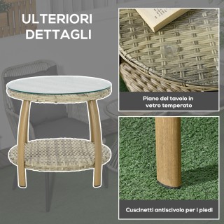Outsunny Rattan Garden Lounge με 2 πολυθρόνες με μαξιλάρια και γυάλ...