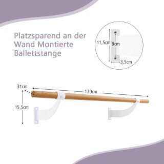 Costway Σύστημα Τοίχου Μπαλέτου από Φυσικό Ξύλο Οξιάς SP37861WH