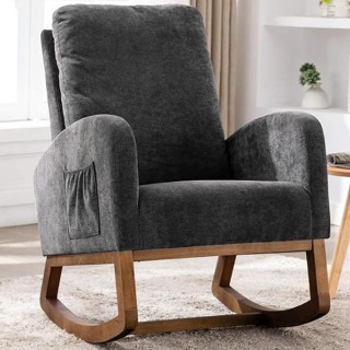 Shally Dogan  Γκρι Κουνιστή Πολυθρόνα από Ύφασμα με Ξύλινη Κατασκευ...