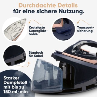 Σύστημα Σιδερώματος με Ατμό 2400W 4 bar με Κεραμική Σόλα - Μπλε/Ros...