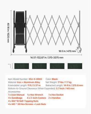 VEVOR Επεκτάσιμο Φράγμα Ασφαλείας 3.37m με Τροχούς Κλειδώματος, Πτυ...