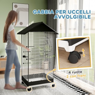 PawHut  Κλουβί για Πουλιά με Ρόδες και Αποσπώμενο Δίσκο, Ψηλή Βολιέ...