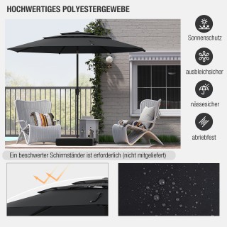 Costway Μαύρη αεριζόμενη ομπρέλα κήπου 3 επιπέδων 300 cm με κλίση μ...