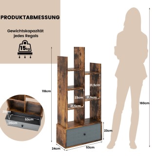 Costway Επταώροφη Ανοιχτή Βιβλιοθήκη με Συρτάρι 53 x 24 x 118 cm Κα...
