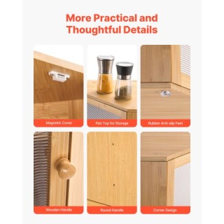 VEVOR Διπλής Στρώσης Μπαμπού Γωνιακό Κουτί Ψωμιού για Πάγκο Κουζίνα...