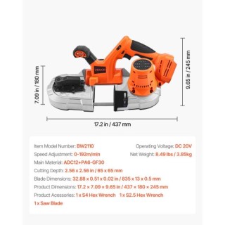 VEVOR Φορητό Ασύρματο Πριόνι Ταινίας 20V με Ρυθμιζόμενη Ταχύτητα WS... VEVOR Φορητό Ασύρματο Πριόνι Ταινίας 20V με Ρυθμιζόμενη Ταχύτητα WS...