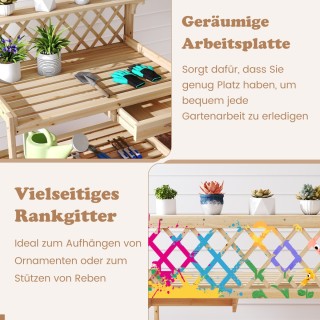 Costway Ξύλινος Πάγκος Φύτευσης με Σχάρα και Εργασιακή Επιφάνεια κα...