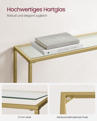 Τραπέζι Κονσόλα VASAGLE, Γυάλινη Επιφάνεια, Μεταλλικός Σκελετός, Ρυ...