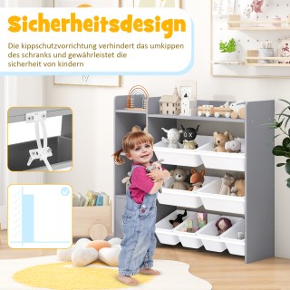 Costway Παιδική Ραφιέρα 4 Επιπέδων με 8 Κουτιά Αποθήκευσης & 2 Ανοι...