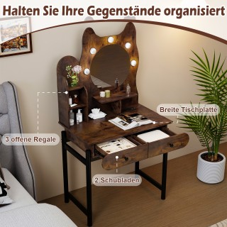 Costway Μπουντουάρ σε Σχήμα Γάτας με Καθρέφτη, Φωτισμό και Συρτάρια...