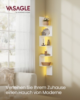 VASAGLE Ραφιέρα Γωνιακή Τοίχου με RGB LED Φωτισμό, 5 Επίπεδα, Λευκή...